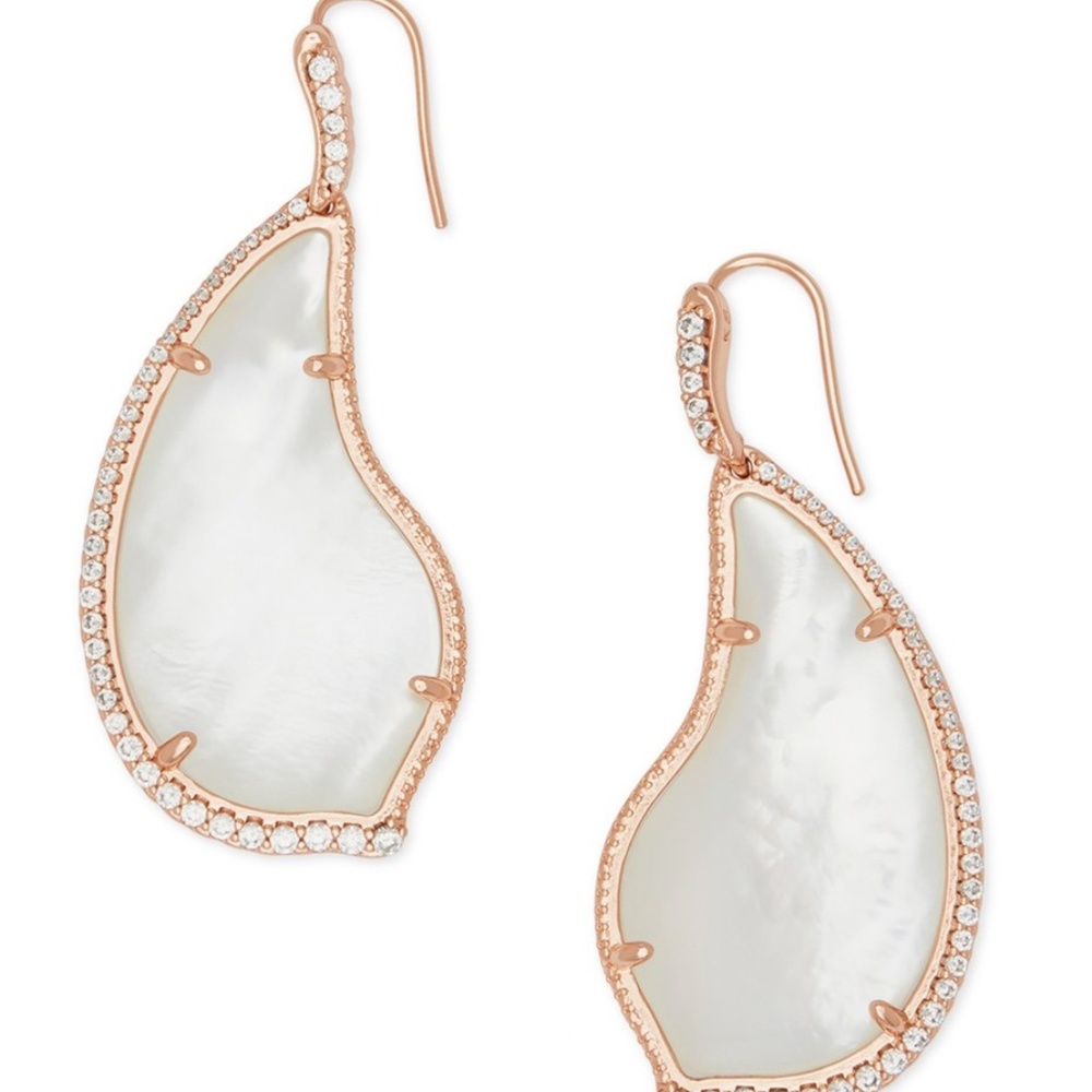 NWT KENDRA SCOTT tinley 14k rose gold statement earrings mother of pearl